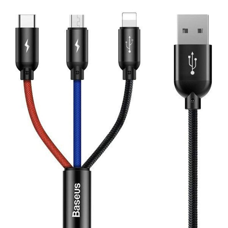 Baseus CAMLT-BSY01 Cavo USB 3 in 1 USB Type-C Lightning micro USB 3.5A 1