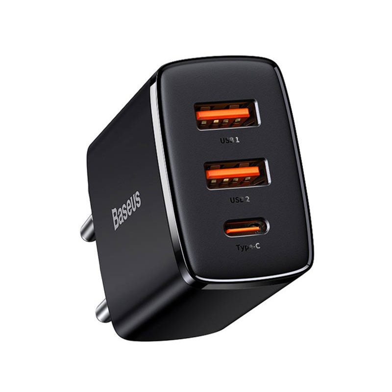 Baseus CCXJ-E02 Quick Charger Caricatore Alimentatore Da Rete 30W 2 USB + 1 USB-C Nero Baseus CCXJ-E02 Quick Charger Caricatore Alimentatore Da Rete 30W 2 USB + 1 USB-C Nero