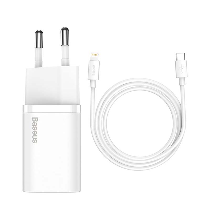 Baseus KIT TZCCSUP-B01 Super Si Quick Charger Caricatore Alimentatore da Rete USB-C 20W + Cavo USB-C a Lightning 1 Metro Bianco Baseus KIT TZCCSUP-B01 Super Si Quick Charger Caricatore Alimentatore da Rete USB-C 20W + Cavo USB-C a Lightning 1 Metro Bianco