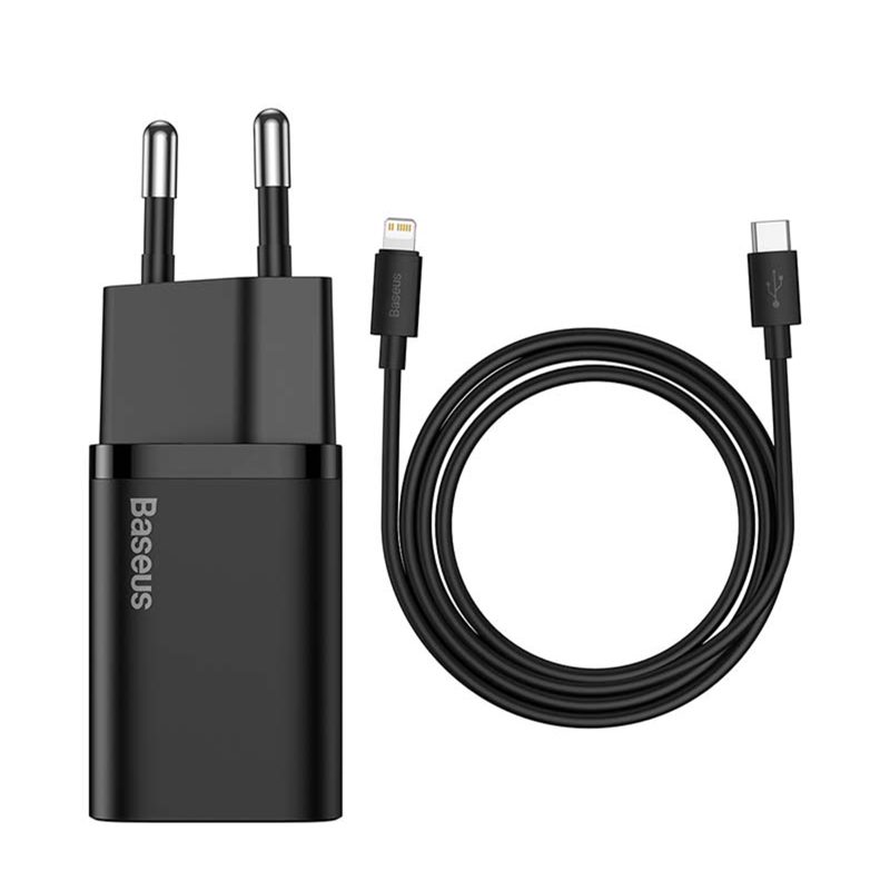 Baseus KIT TZCCSUP-B01 Super Si Quick Charger Caricatore Alimentatore da Rete USB-C 20W + Cavo USB-C a Lightning 1 Metro Nero Baseus KIT TZCCSUP-B01 Super Si Quick Charger Caricatore Alimentatore da Rete USB-C 20W + Cavo USB-C a Lightning 1 Metro Nero