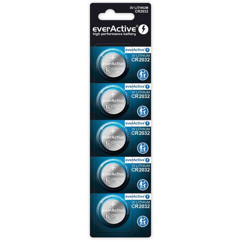 Everactive 5 Batterie Tampone Al Litio CR 2032 3V