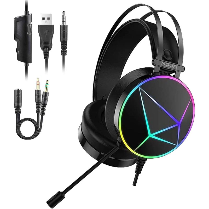Noua Reaper Cuffie Gaming Usb Jack 3.5mm Stereo Headset con Microfono Noua Reaper Cuffie Gaming Usb Jack 3.5mm Stereo Headset con Microfono